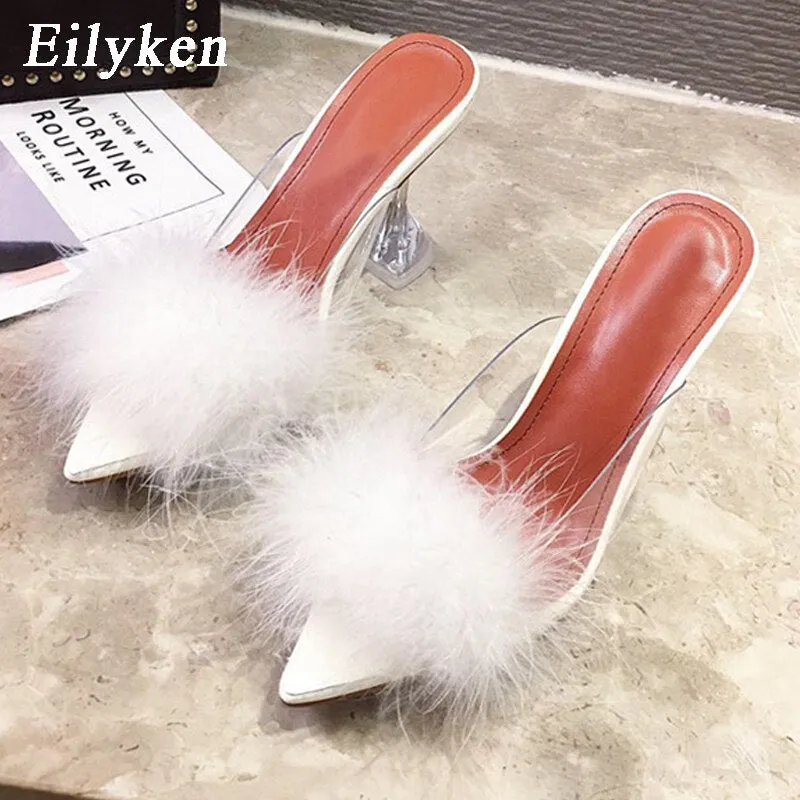 Feather Perspex Crystal High Heels