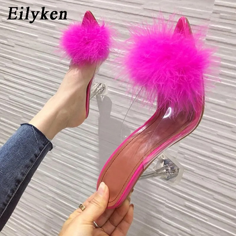 Feather Perspex Crystal High Heels