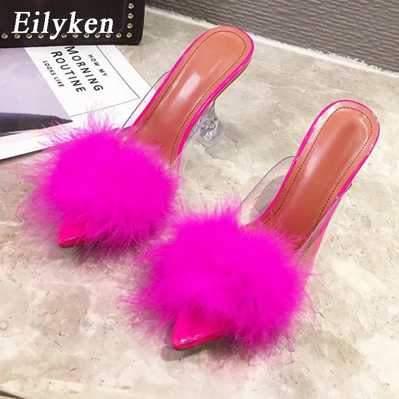 Feather Perspex Crystal High Heels
