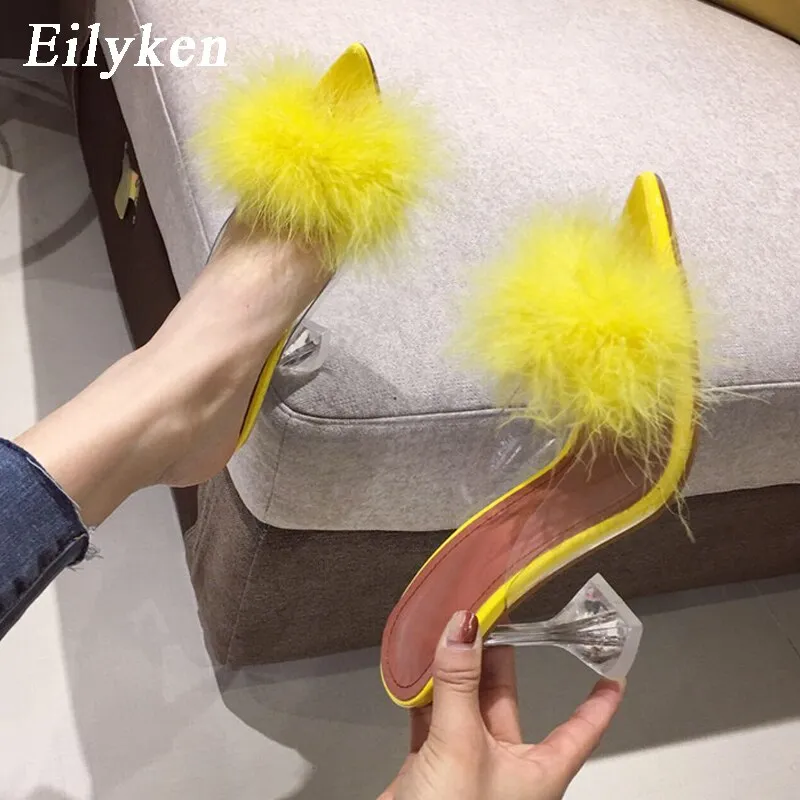 Feather Perspex Crystal High Heels