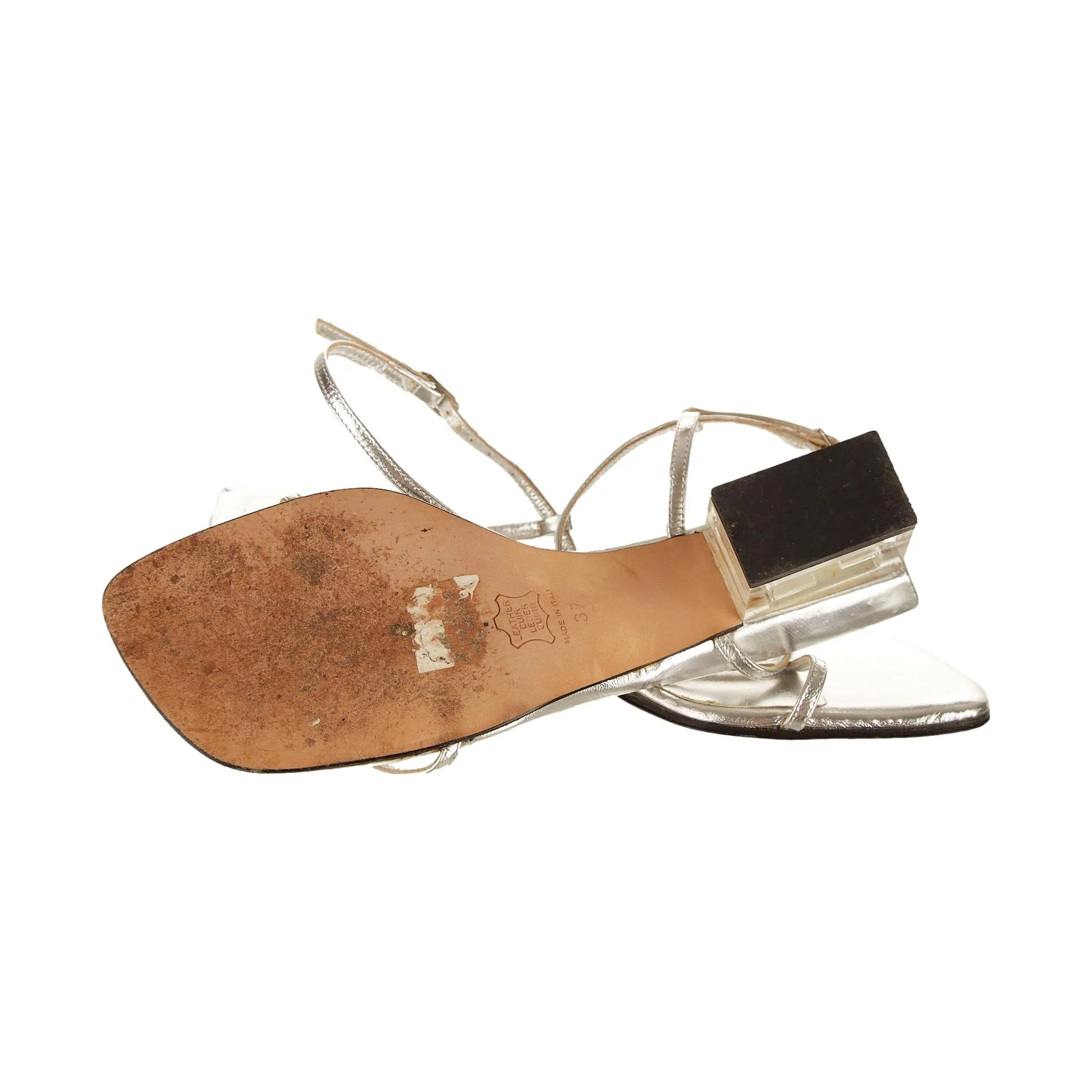 Fendi Silver Logo Block Heels