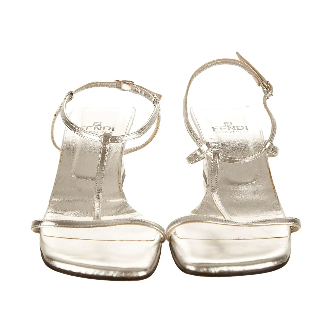 Fendi Silver Logo Block Heels