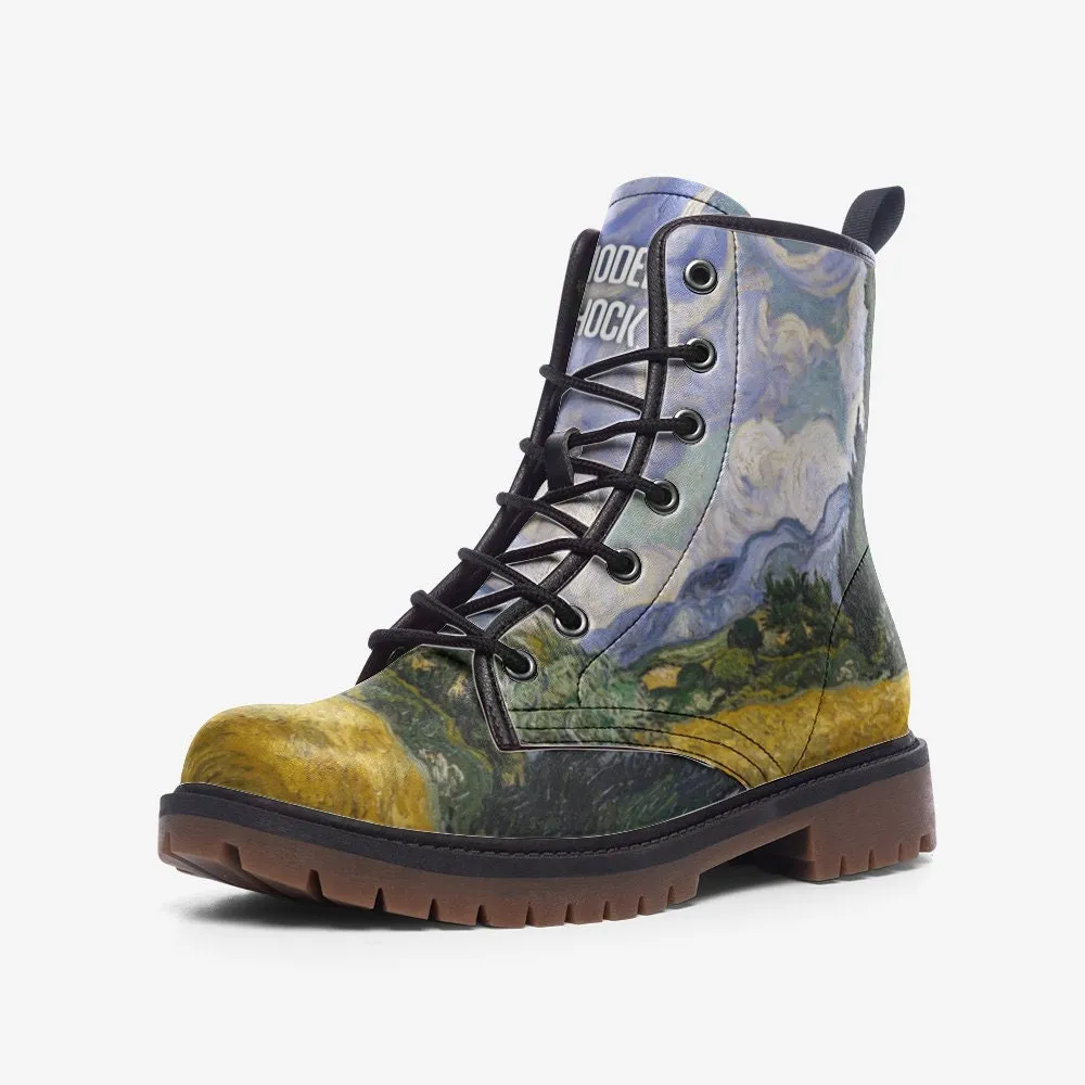Field With Cypresses Van Gogh Vegan Leather Unisex Boots