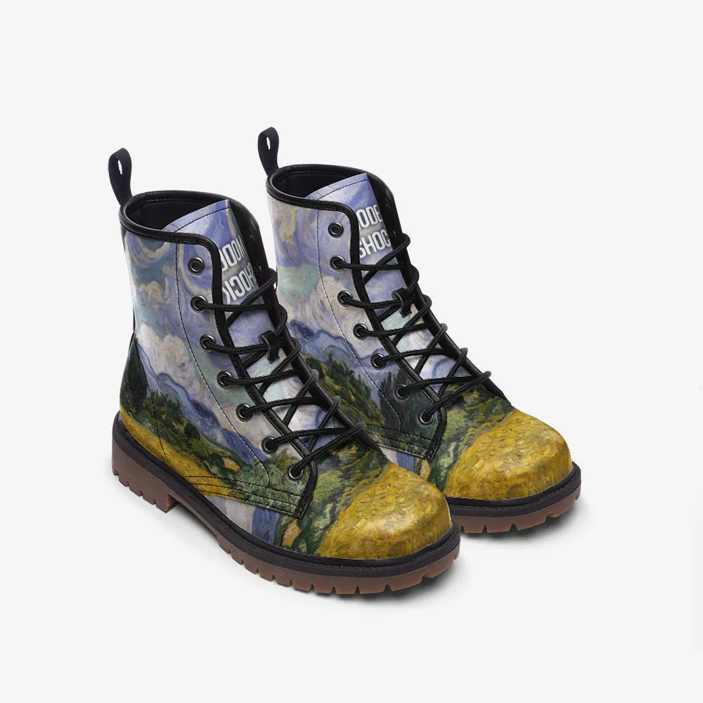 Field With Cypresses Van Gogh Vegan Leather Unisex Boots