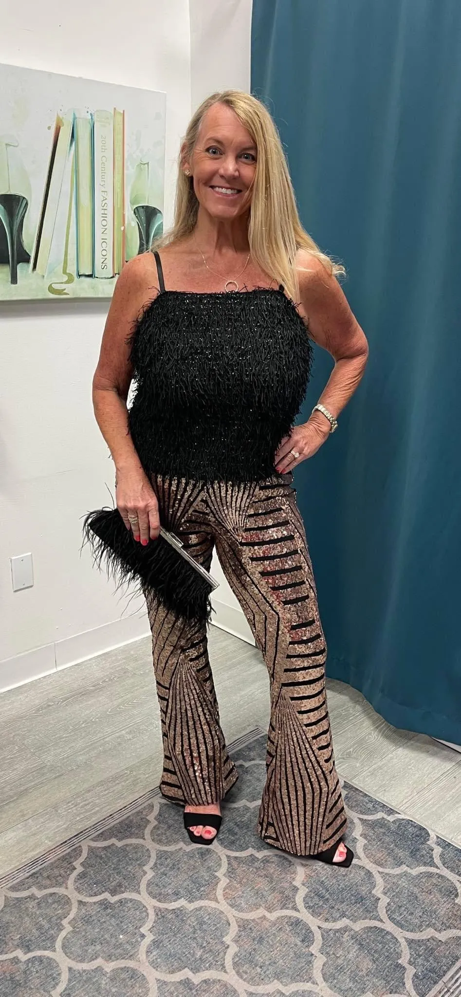 FINAL SALE Stylish Sequin High Rise Flare Pants
