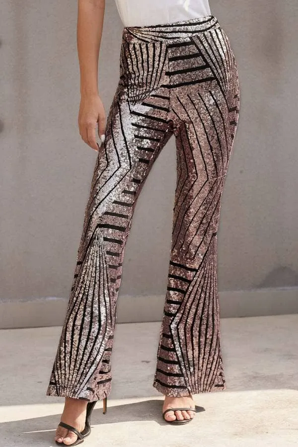 FINAL SALE Stylish Sequin High Rise Flare Pants