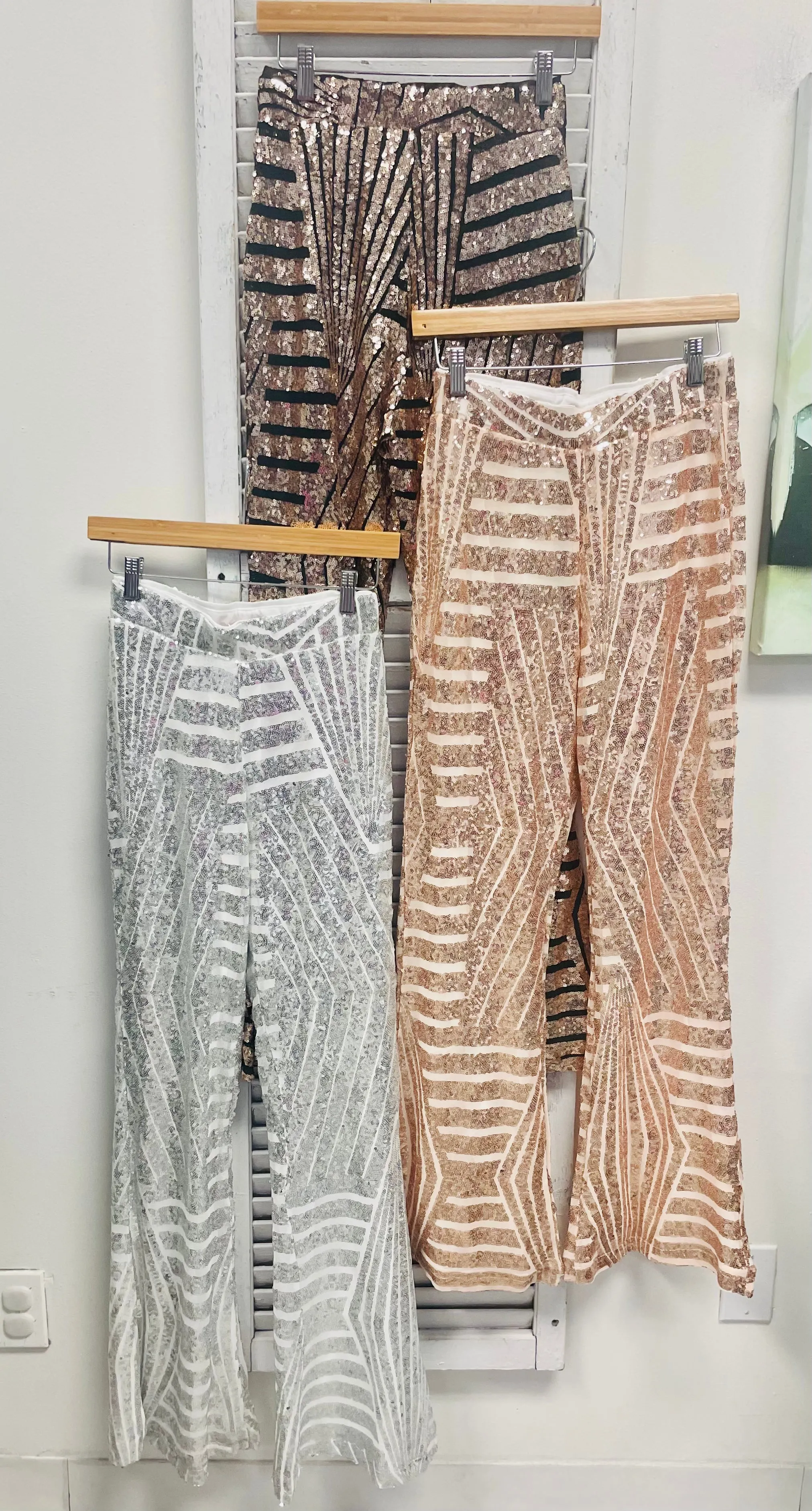 FINAL SALE Stylish Sequin High Rise Flare Pants