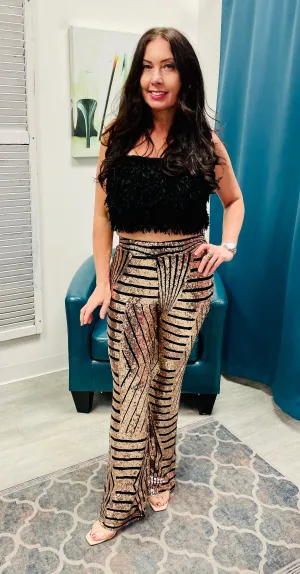 FINAL SALE Stylish Sequin High Rise Flare Pants