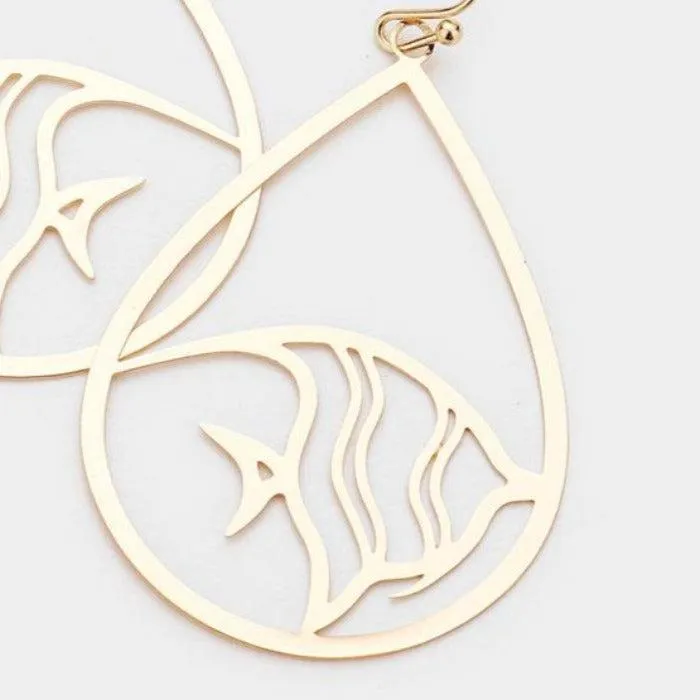 Fish Gold Tone Dangle Earrings