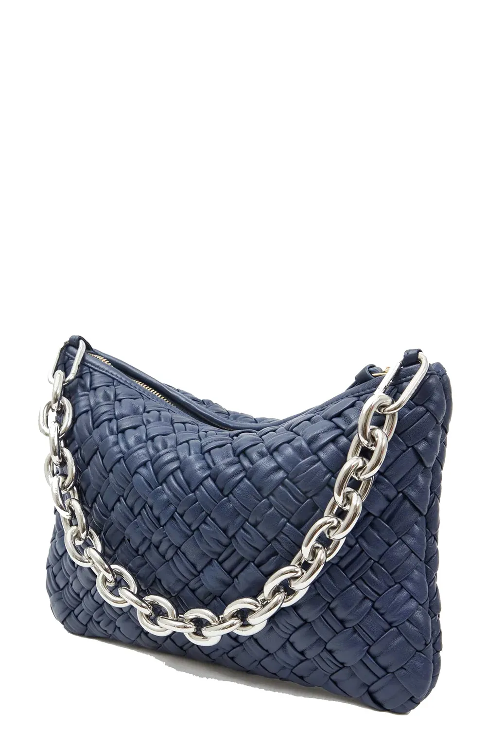 Flat Clutch with Tabs in Bright Navy Puffy Woven