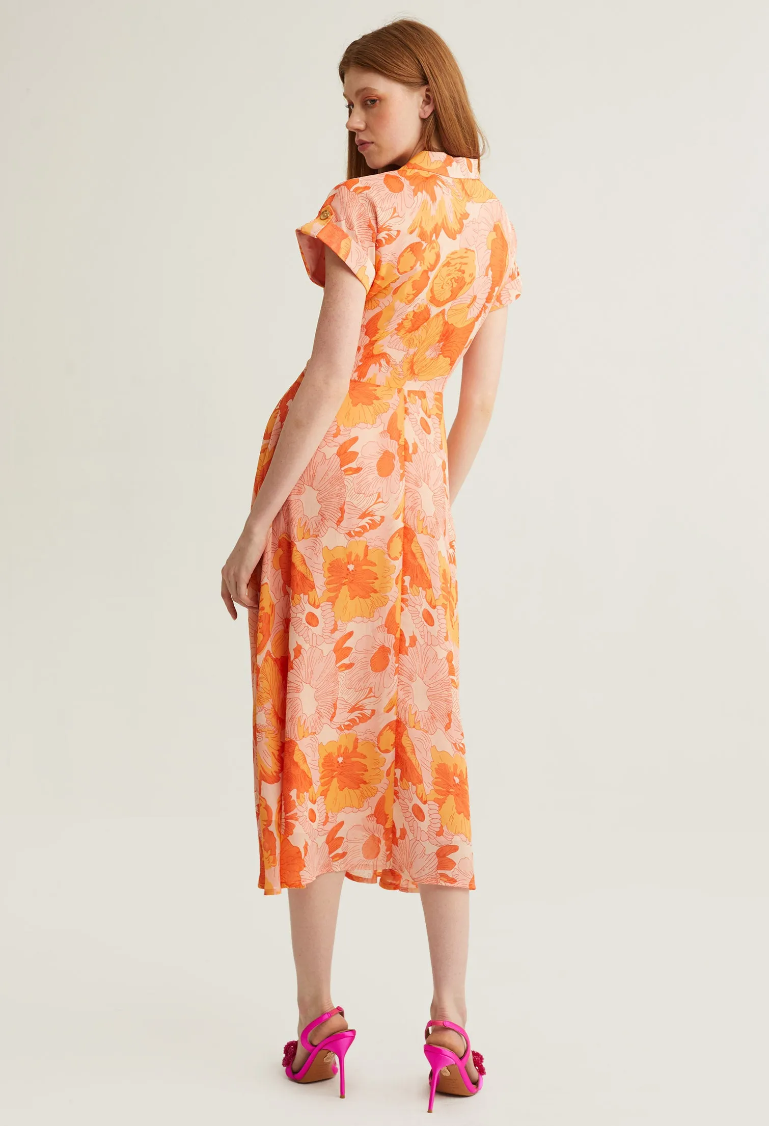 Floral Printed Button Up Midi Dress