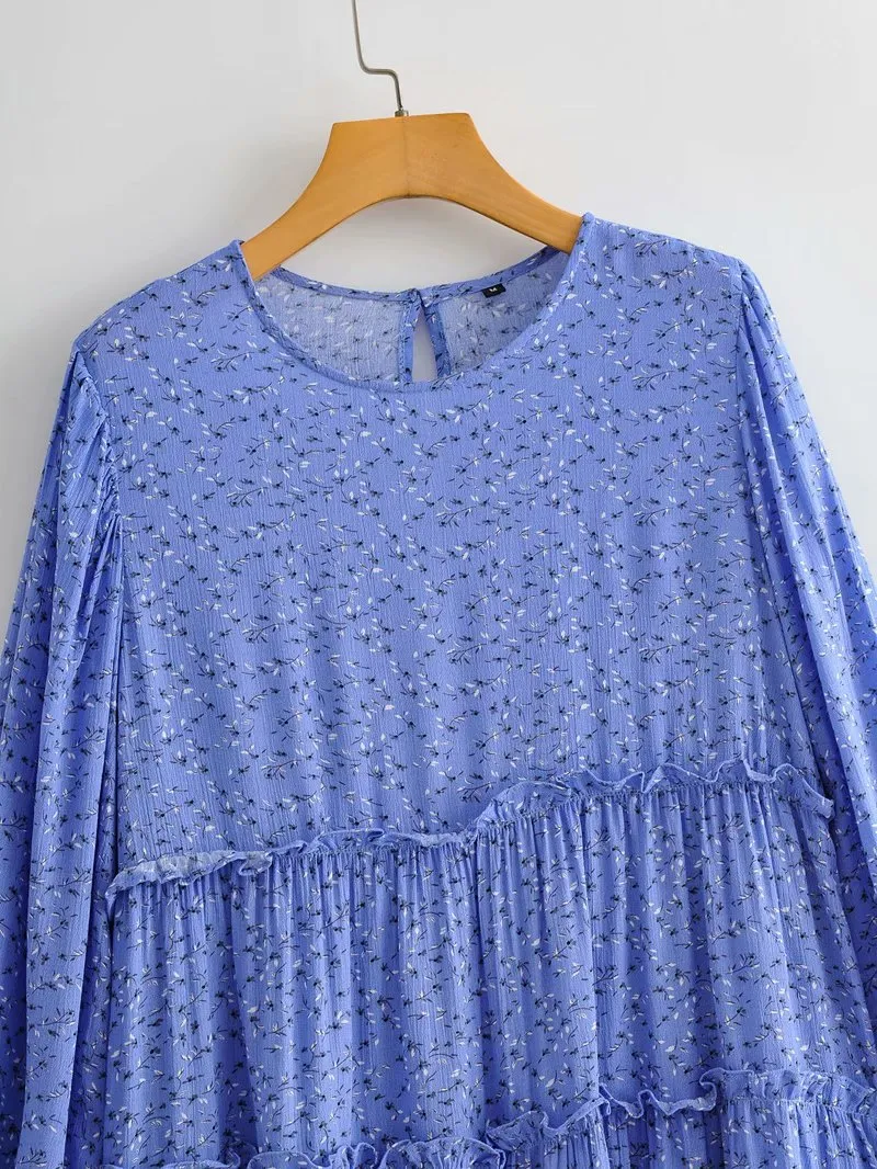 Floral Ruffled Shirred Frill Elastic Sleeve Vacation Mini Dresses