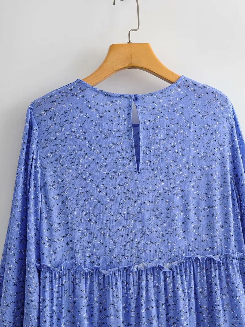 Floral Ruffled Shirred Frill Elastic Sleeve Vacation Mini Dresses