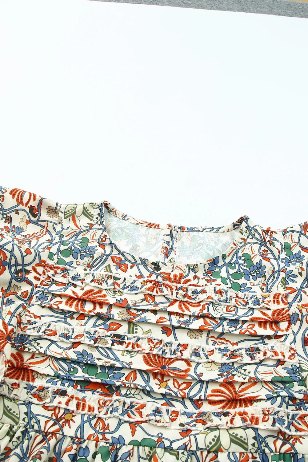 Floral Shirred Ruffle Sleeve Blouse