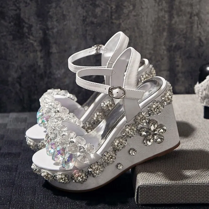 Flower Decor Wedges Heels Women Open Toe Platform Sandals