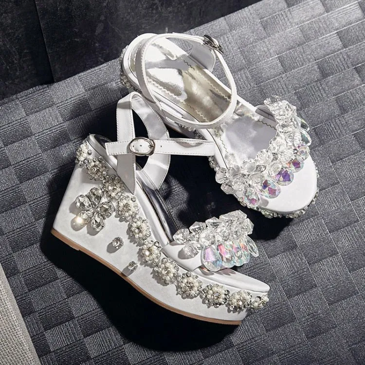 Flower Decor Wedges Heels Women Open Toe Platform Sandals