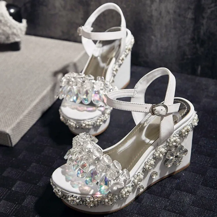 Flower Decor Wedges Heels Women Open Toe Platform Sandals