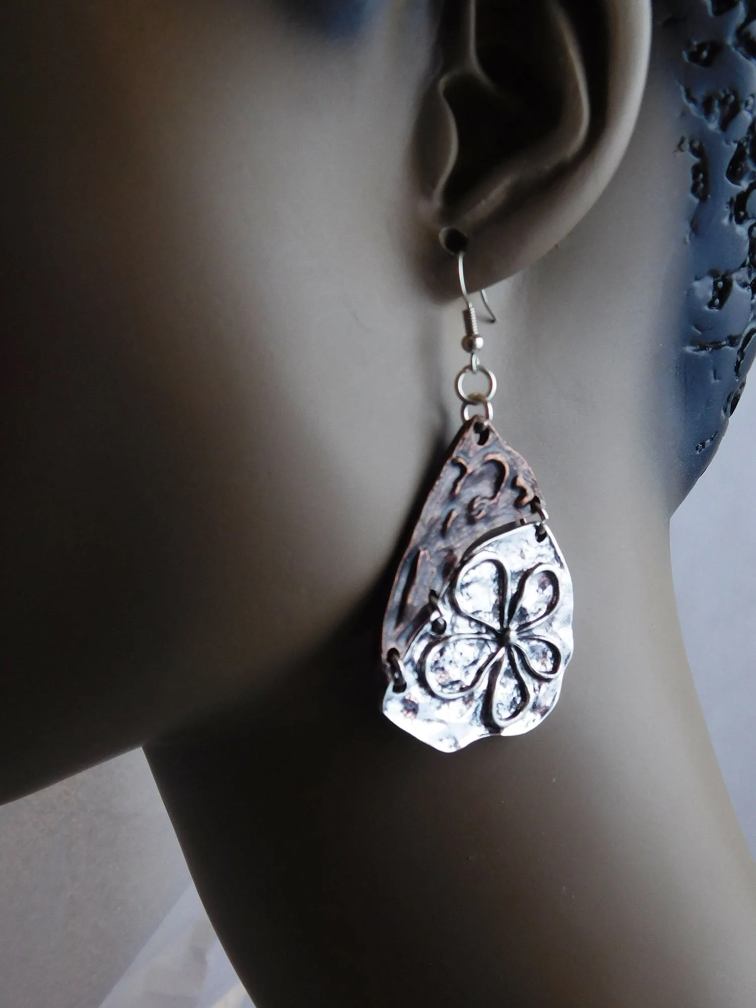 Flower Earrings Metal Silver Copper Ethnic