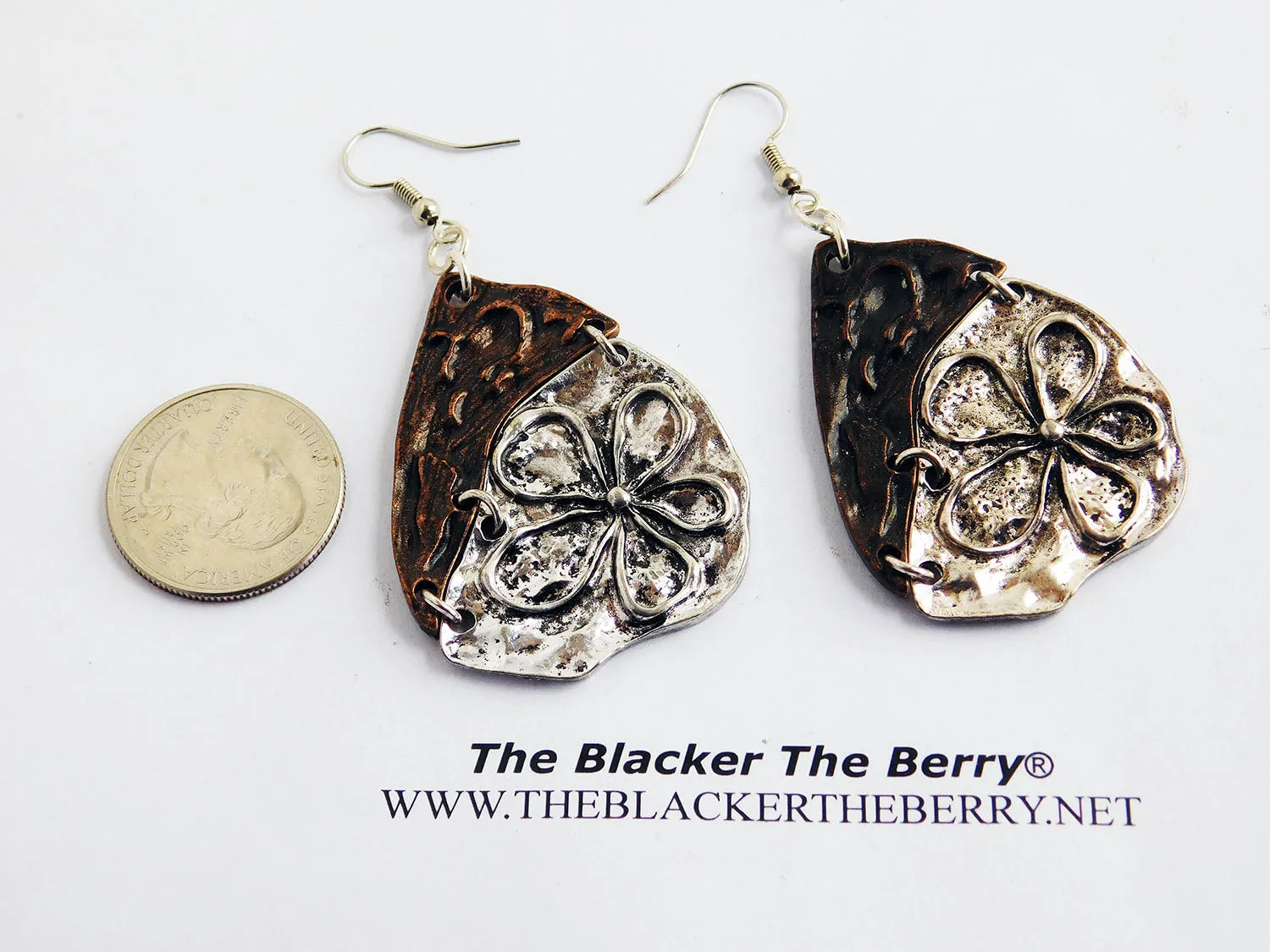Flower Earrings Metal Silver Copper Ethnic