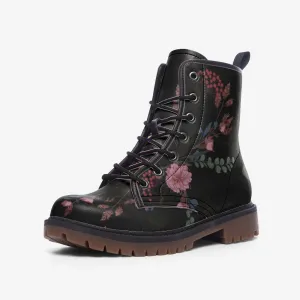 Forest Floral Cottage Black Vegan Leather Unisex Boots