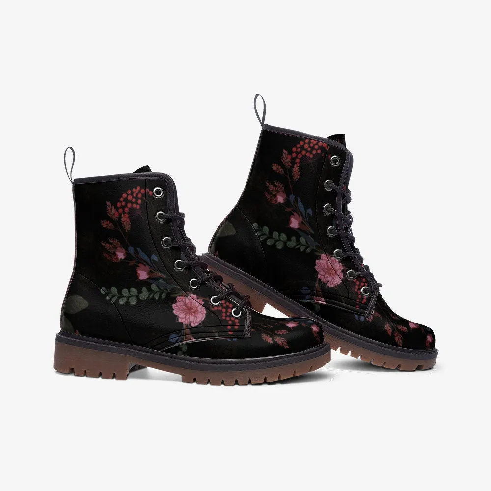 Forest Floral Cottage Black Vegan Leather Unisex Boots