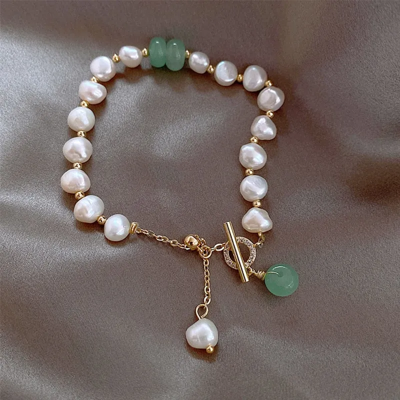 Freshwater Crystal Beads Charm Bracelet Bangles Women's Jewelry
