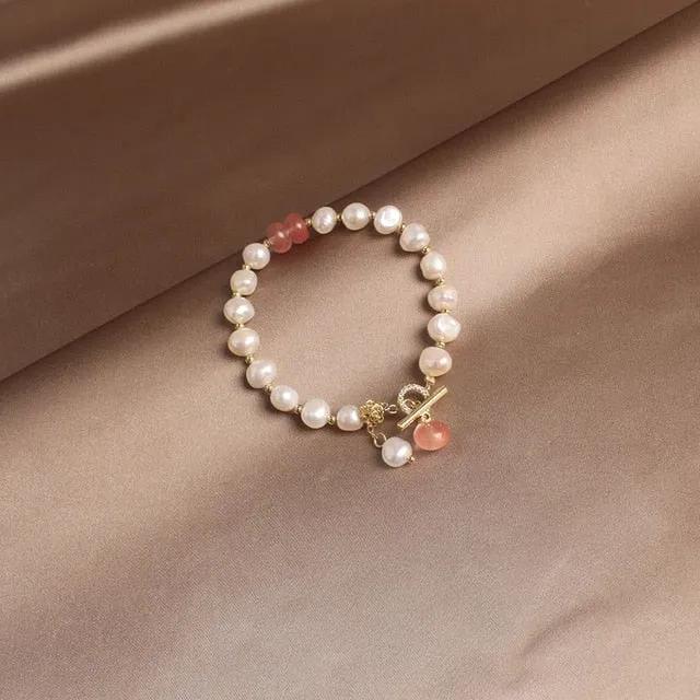 Freshwater Crystal Beads Charm Bracelet Bangles Women's Jewelry
