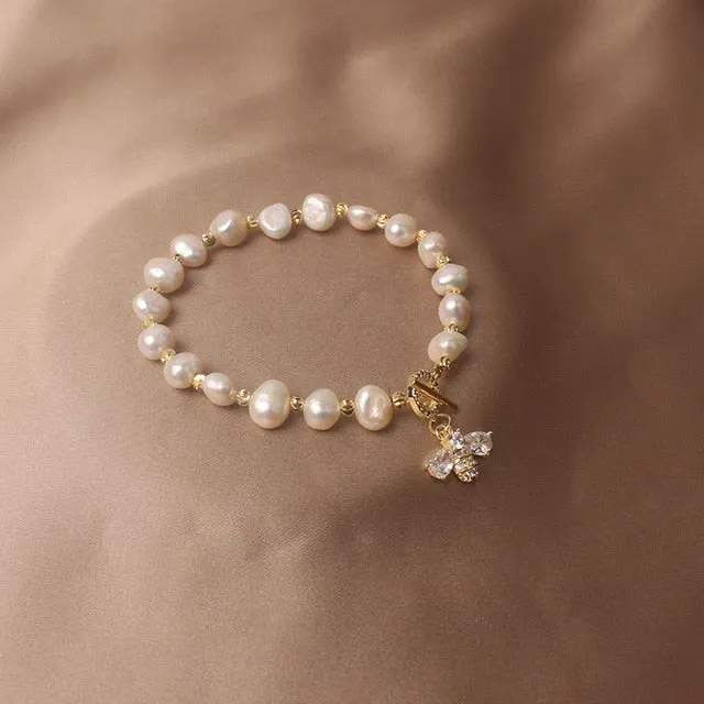 Freshwater Crystal Beads Charm Bracelet Bangles Women's Jewelry