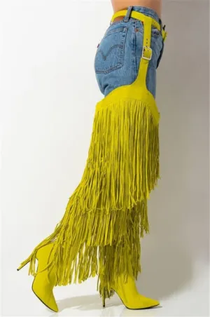 Fringe Belted Chaps Over The Knee Snakeskin Boots