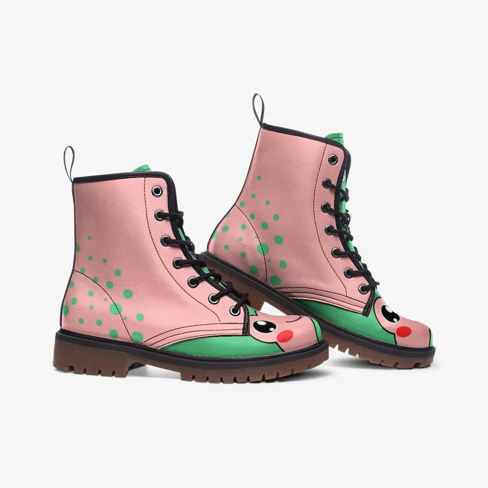 Frog Green & Pink Vegan Leather Unisex Boots
