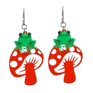 Frog on Red Toadstool Earrings