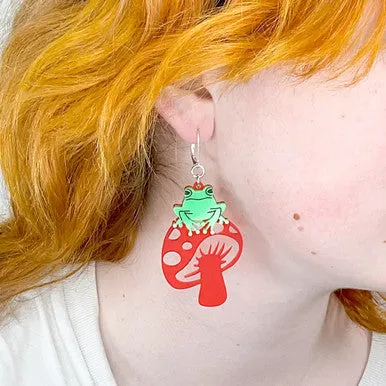 Frog on Red Toadstool Earrings