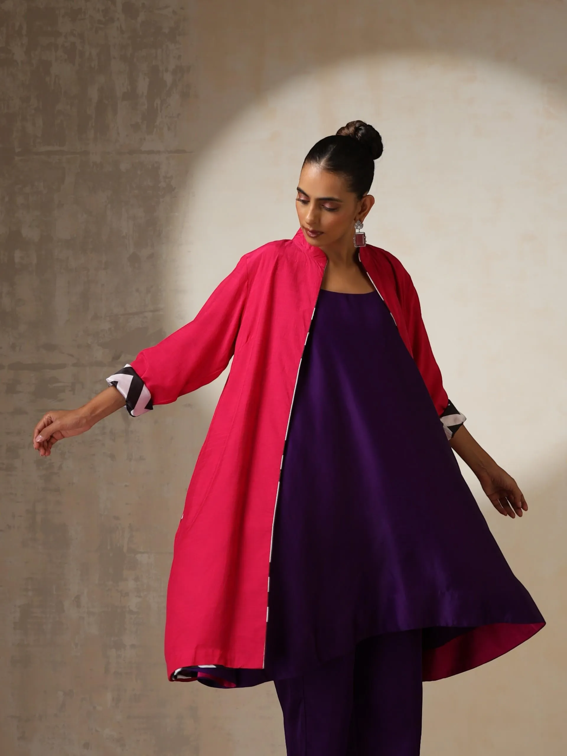 Fuchsia Jacket with Surprise Chevron Satin Lining
