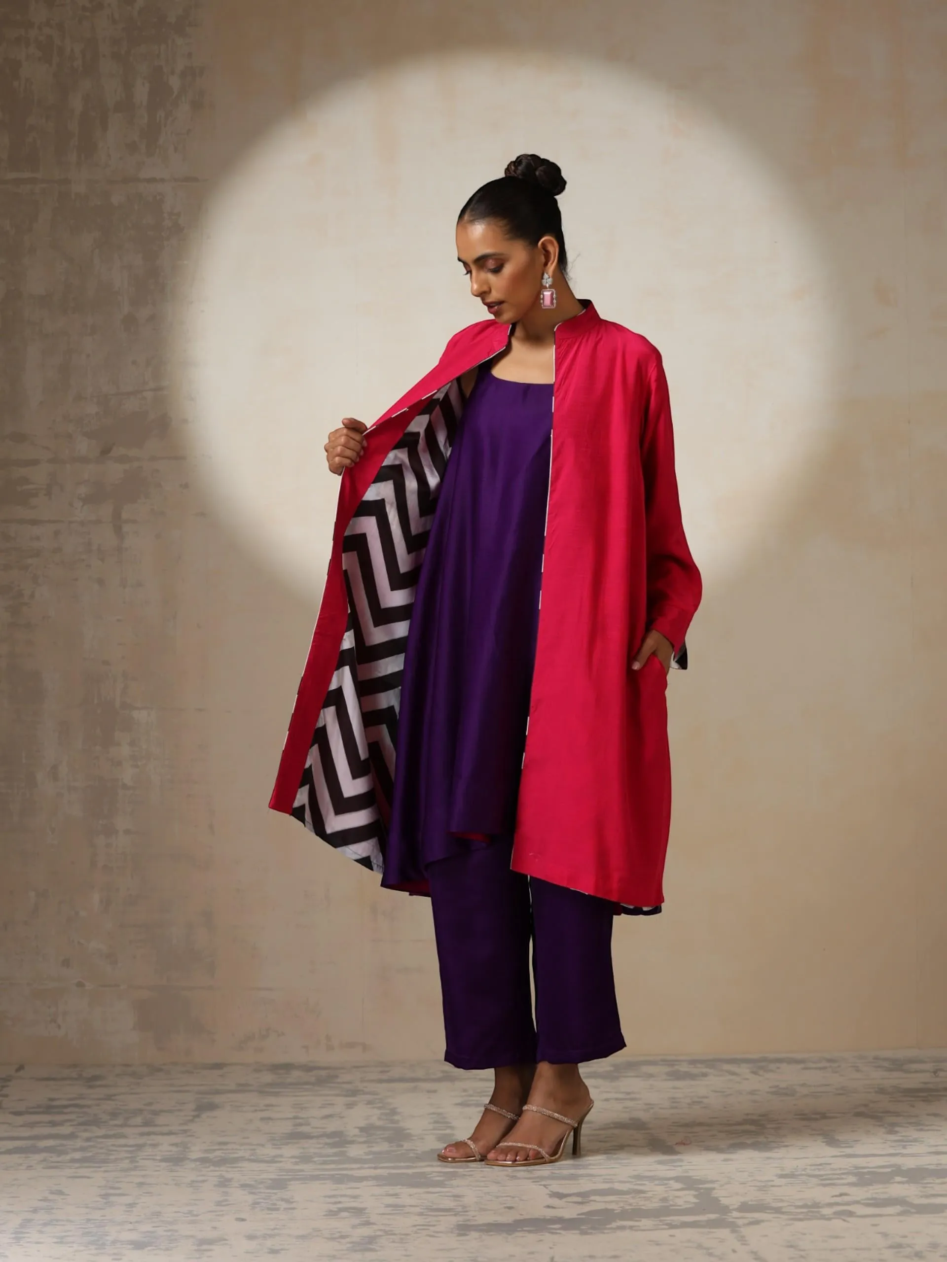 Fuchsia Jacket with Surprise Chevron Satin Lining