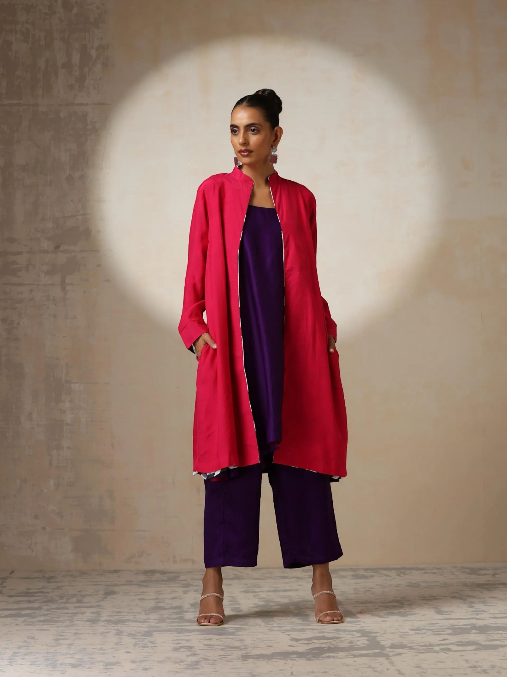 Fuchsia Jacket with Surprise Chevron Satin Lining