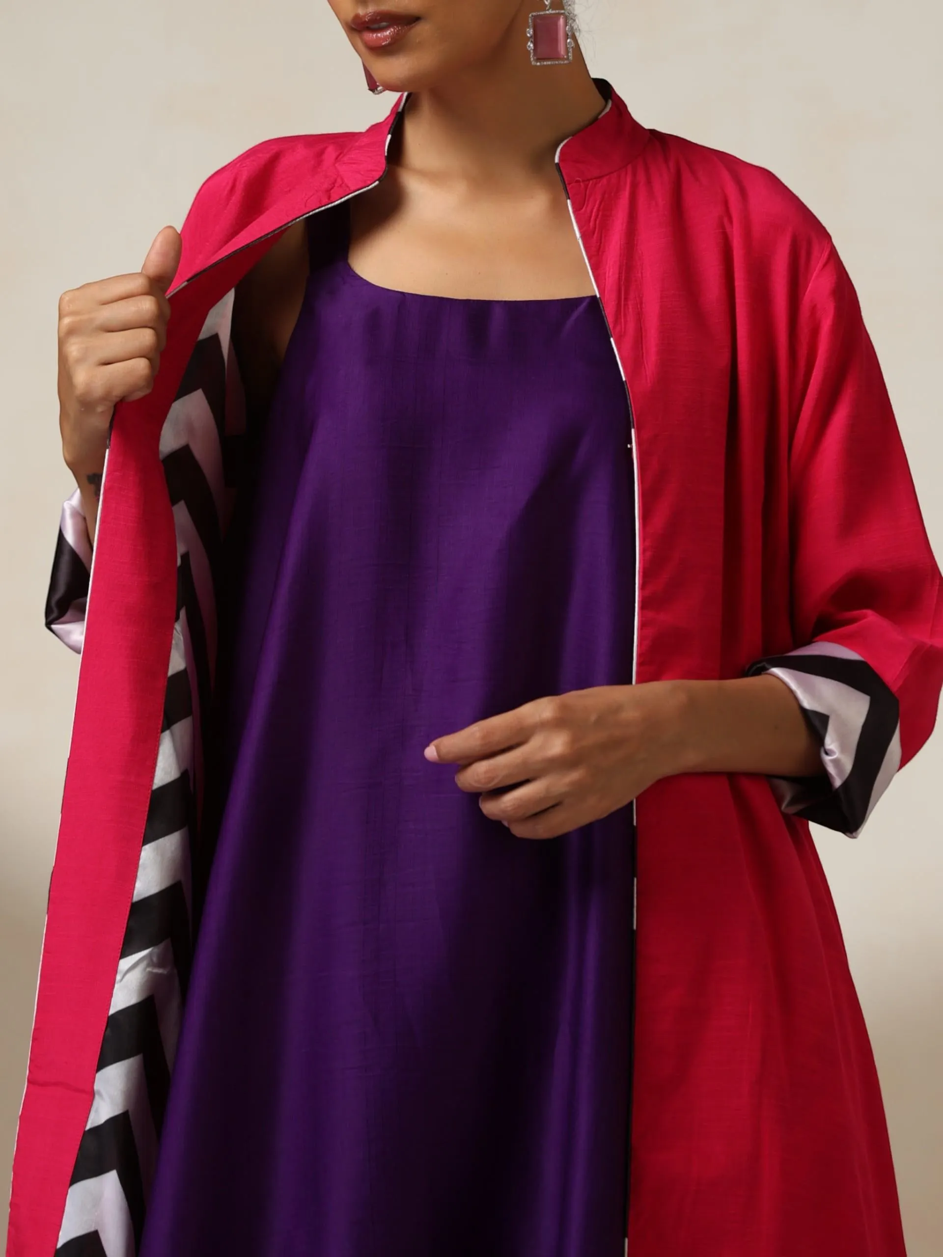 Fuchsia Jacket with Surprise Chevron Satin Lining