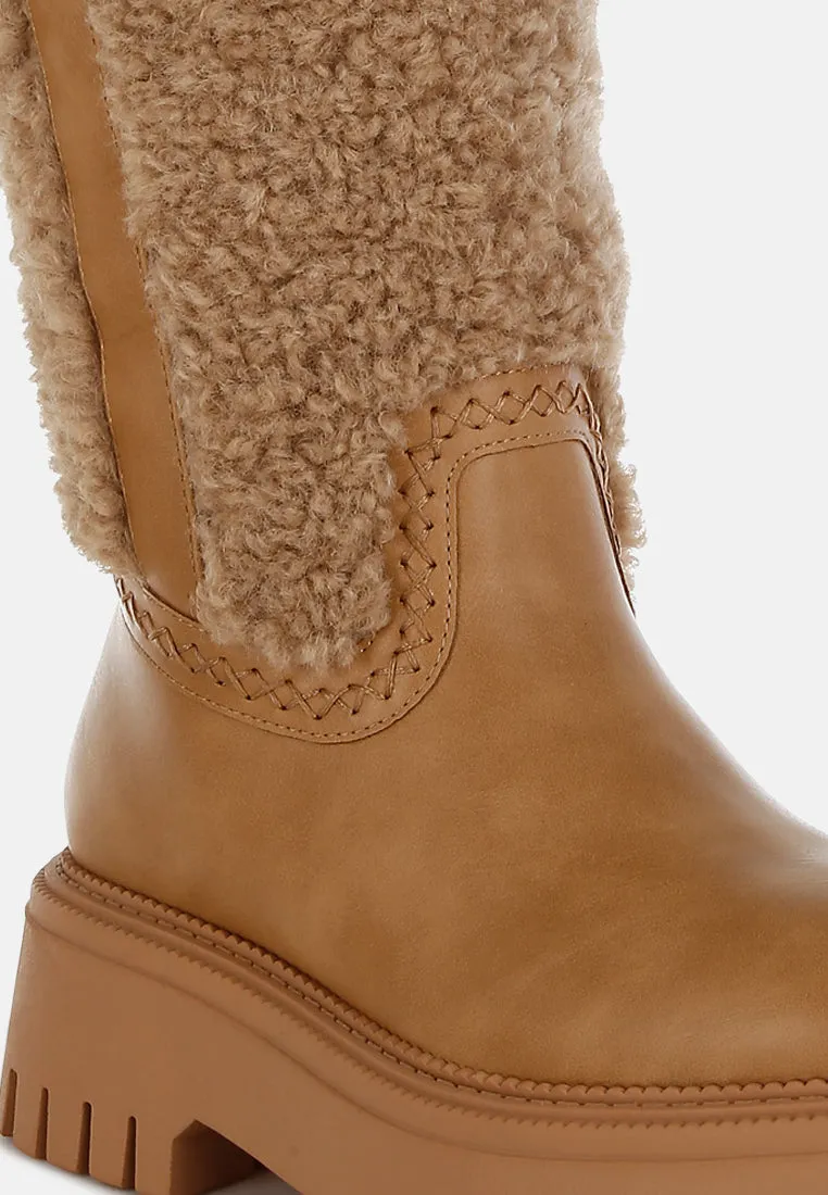Fur Detail Calf Length Boots By RUW