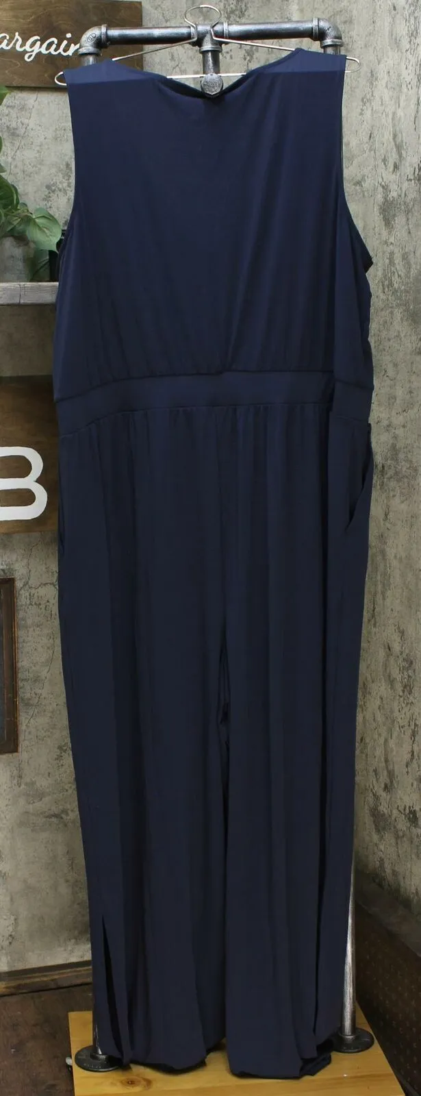 G by Giuliana Women's Plus Size V Neck Wide Leg Knit Jumpsuit Navy 2X