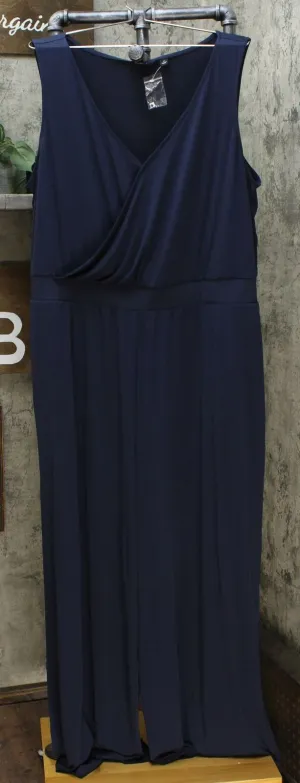 G by Giuliana Women's Plus Size V Neck Wide Leg Knit Jumpsuit Navy 2X