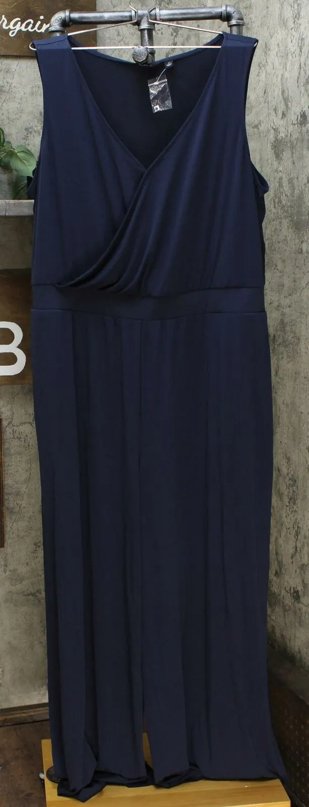 G by Giuliana Women's Plus Size V Neck Wide Leg Knit Jumpsuit Navy 2X
