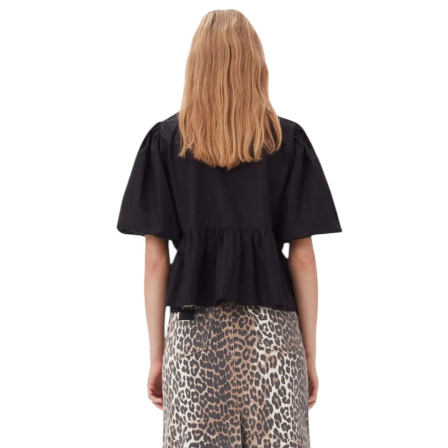Ganni Black Tie Front Peplum Blouse - 12