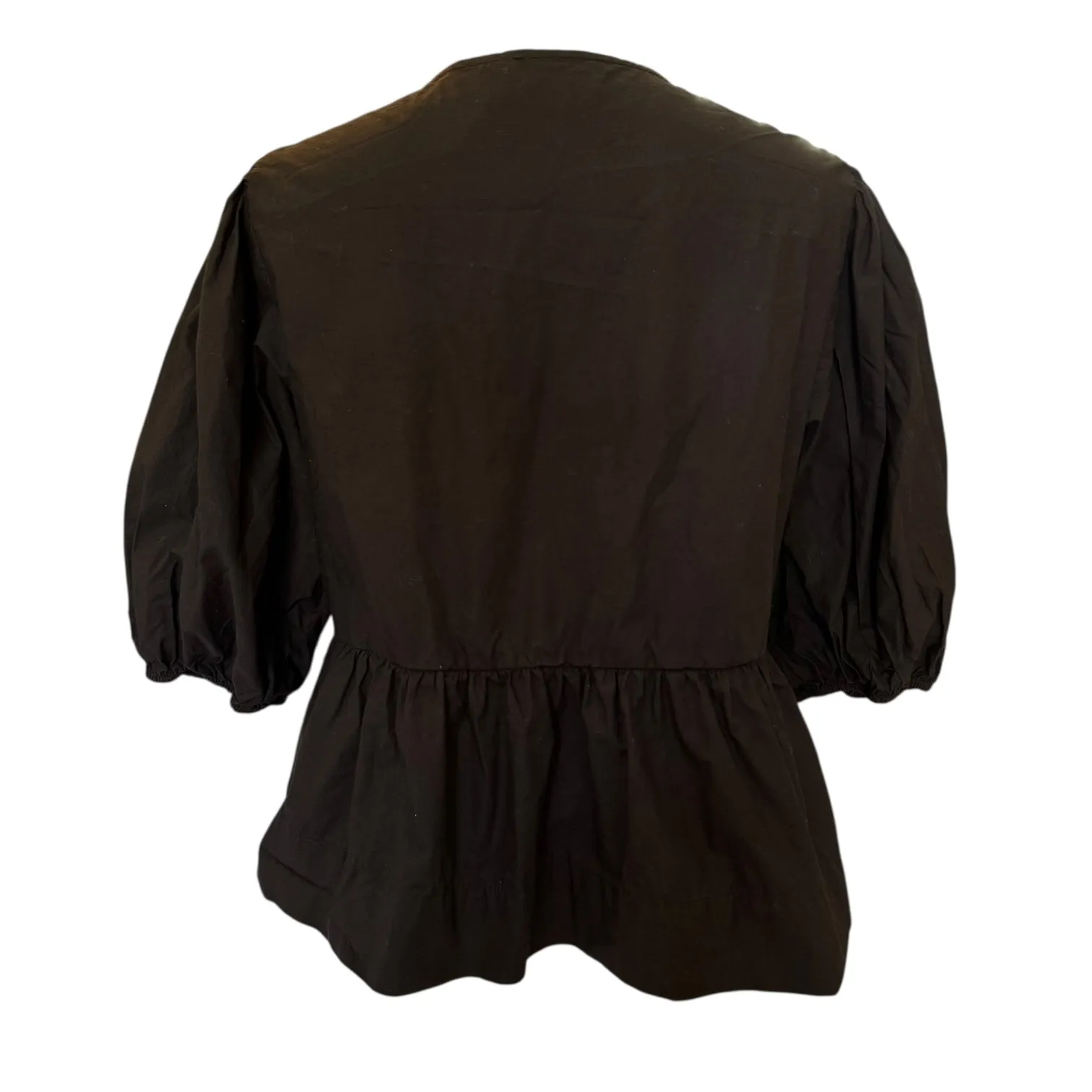 Ganni Black Tie Front Peplum Blouse - 12
