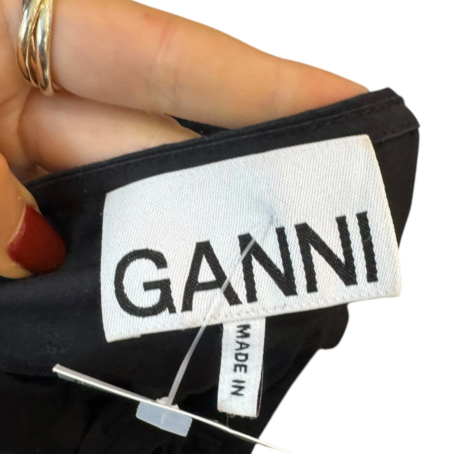 Ganni Black Tie Front Peplum Blouse - 12