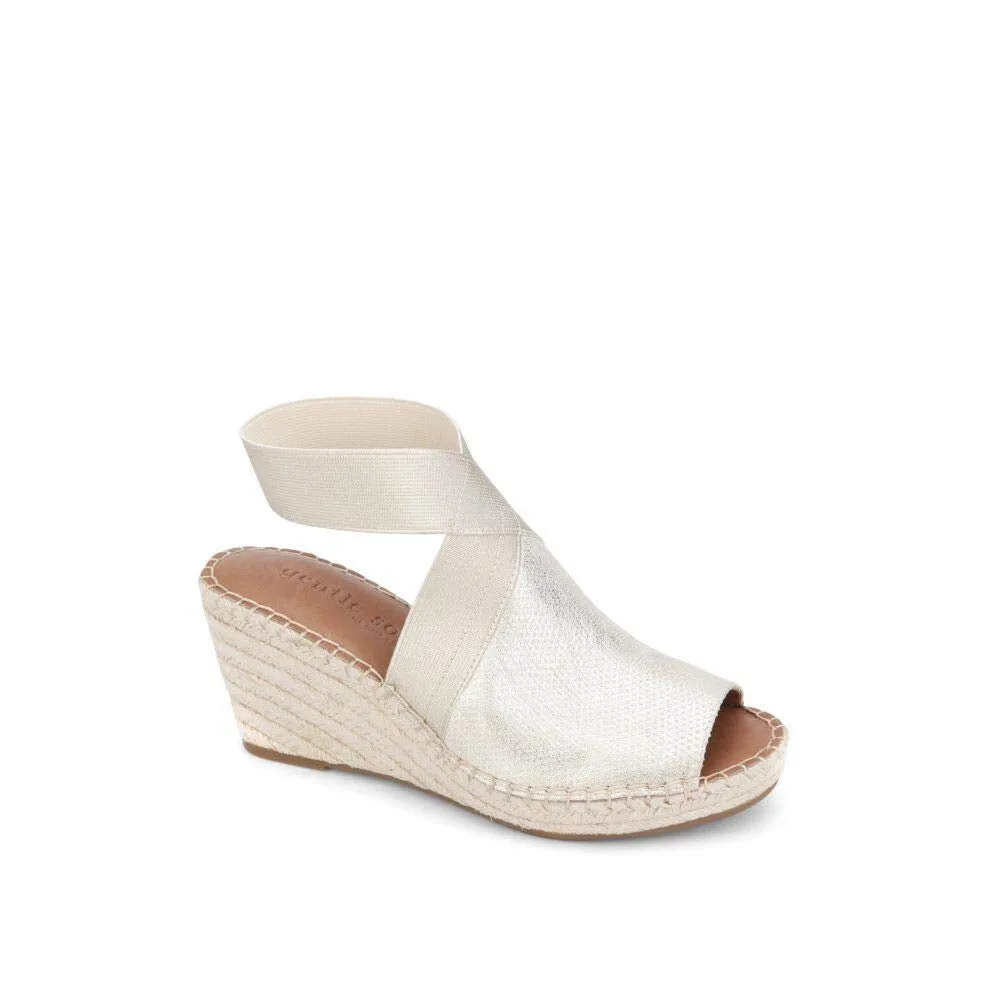 Gentle Souls by Kenneth Cole Women's Espadrille Wedge, Elastic Ankle Strap Sandal, Ice, 9.5