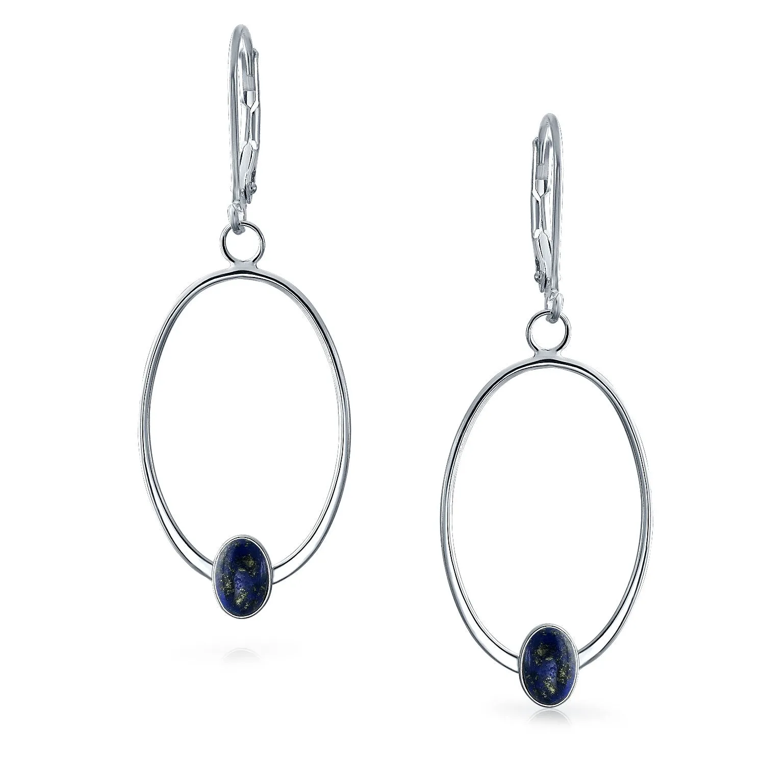 Geometric Boho Dangle Gemstone Earrings with Blue Lapis Lazuli Sterling Silver