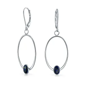 Geometric Boho Dangle Gemstone Earrings with Blue Lapis Lazuli Sterling Silver