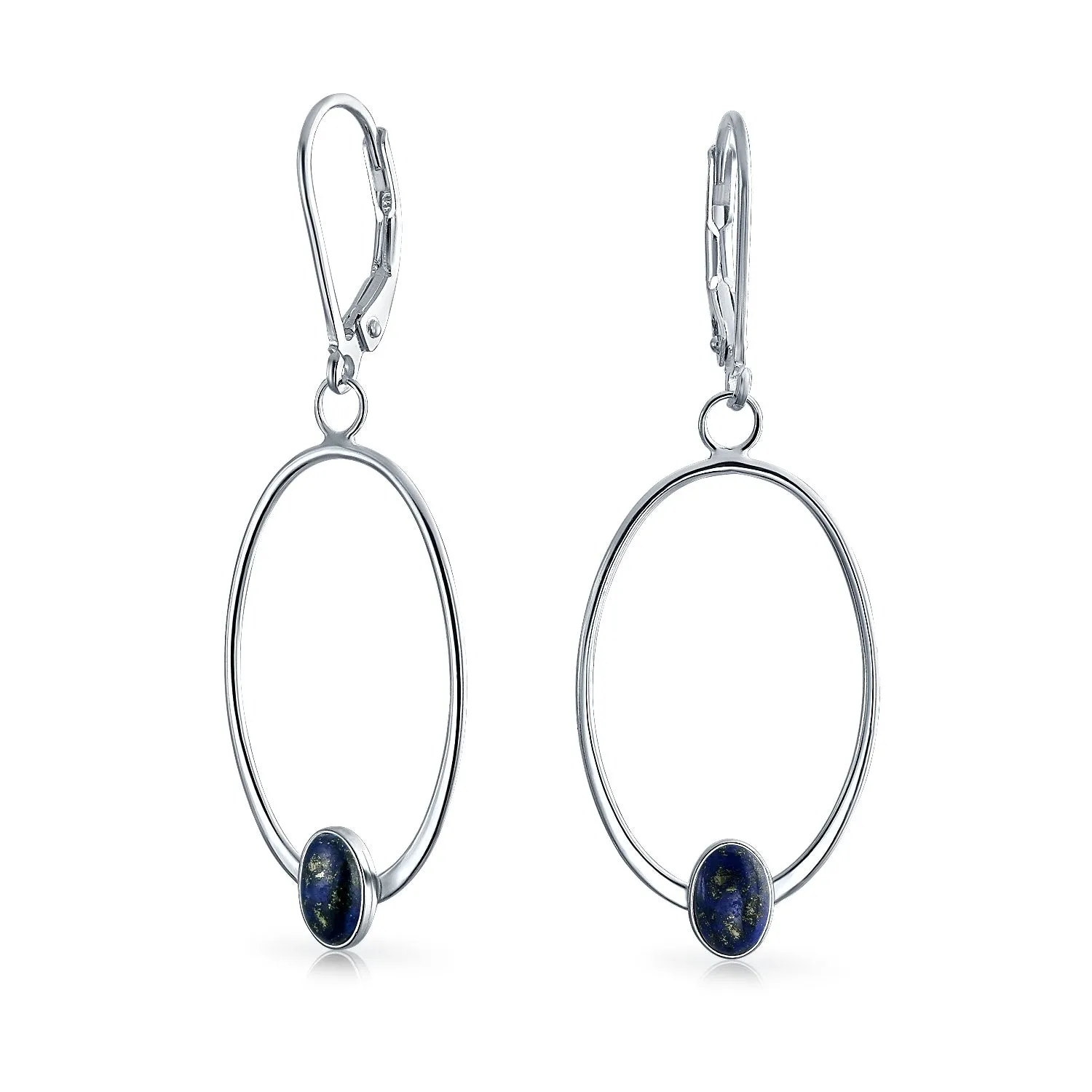 Geometric Boho Dangle Gemstone Earrings with Blue Lapis Lazuli Sterling Silver