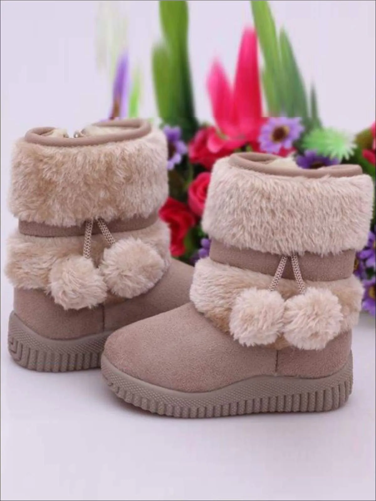 Girls Faux Fur Pom Pom Princess Boots (5 Colors Options) By Liv and Mia