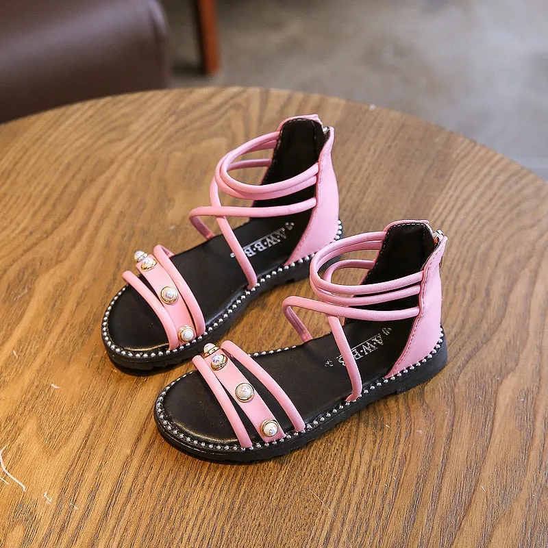 Girls Sandals New Kids Rome Roman Sandals Sweet Princess With Pearls