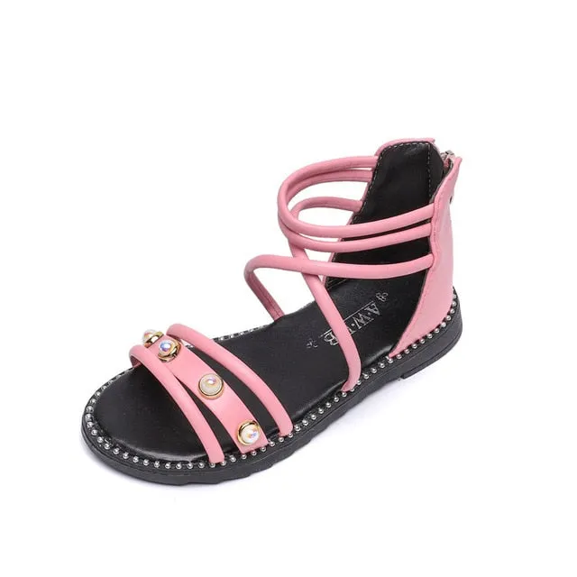 Girls Sandals New Kids Rome Roman Sandals Sweet Princess With Pearls